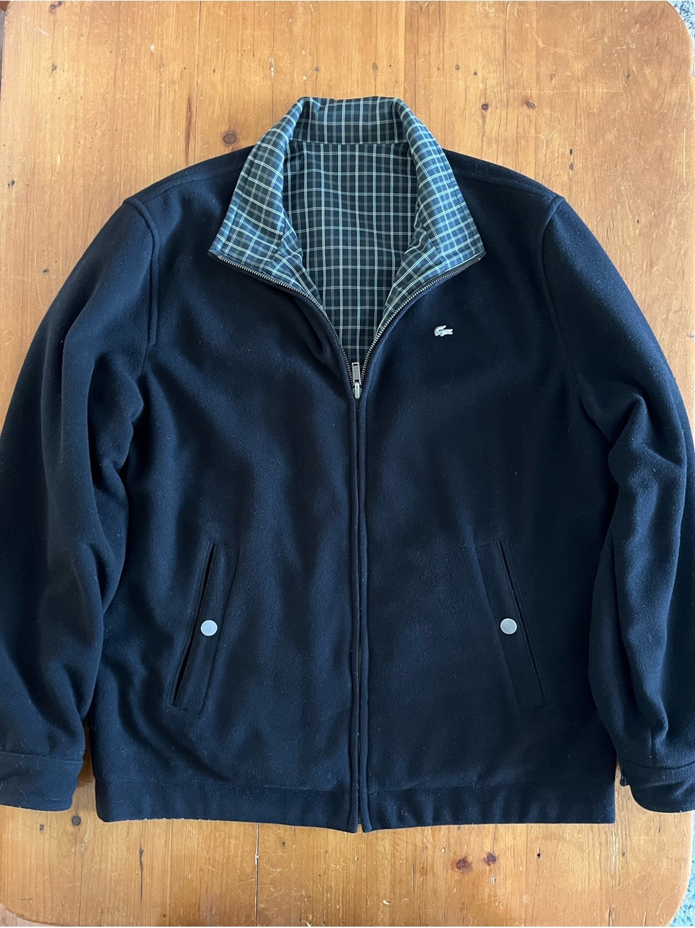 Lacoste Men’s S-M Reversible Full Zip Black Wool Water-Repellant Tartan Jacket